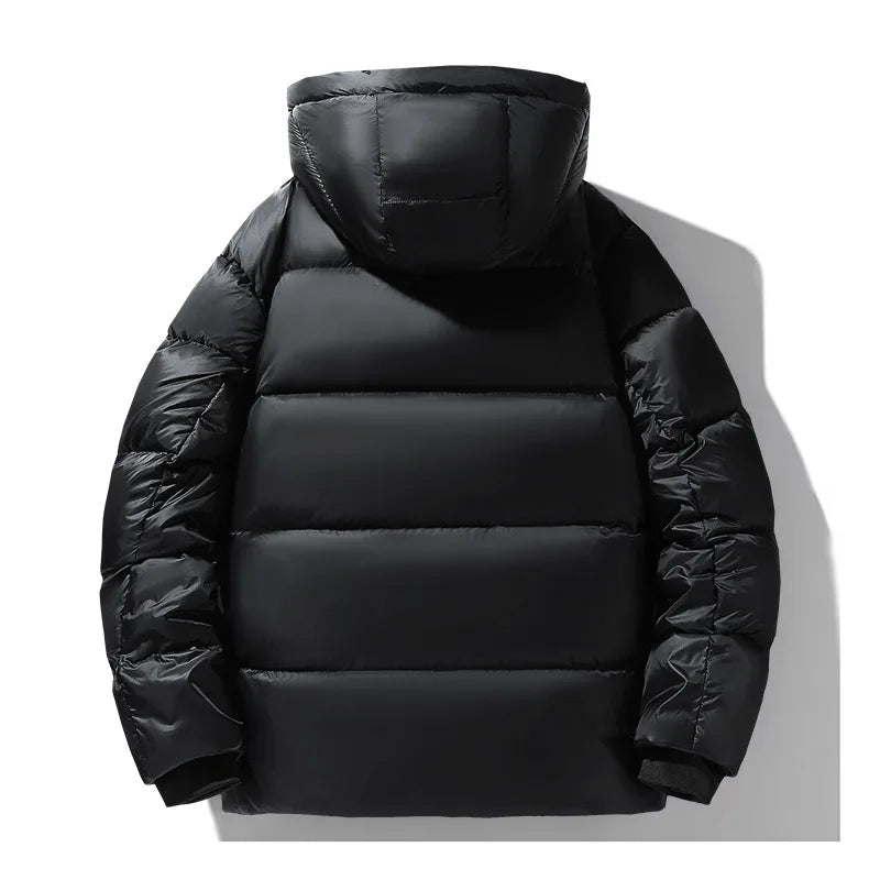 Men’s Winter Hooded Puffer Jacket – Thick Warm Cold-Weather Coat, Black & Gold Trendy Thermal Outerwear