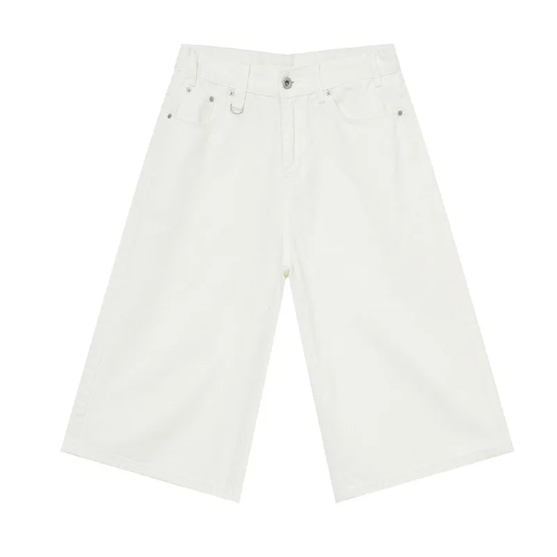 IEFB Men’s Vintage Wide-Leg Denim Shorts – Loose Fit Washed Knee-Length Jeans | Korean Summer Streetwear