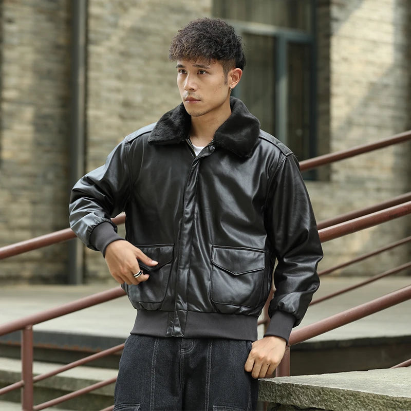 Men’s PU Leather Bomber Jacket – Vintage Aviator Flight Coat | Winter Padded Motorcycle & Military-Inspired Outerwear