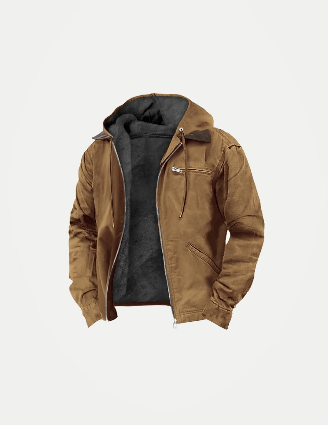 Men’s Fleece-Lined Hooded Jacket – Warm Winter Casual Zipper Coat with Multi Pockets