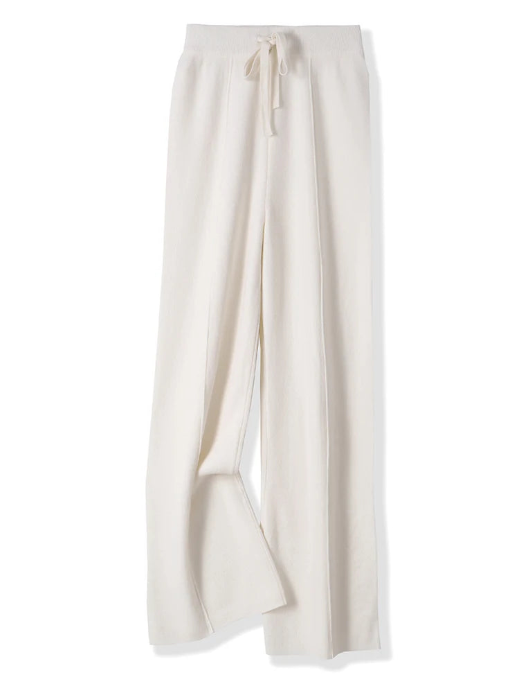 Women’s Merino Wool Wide Leg Pants – Soft Warm Knitted Casual Winter Trousers