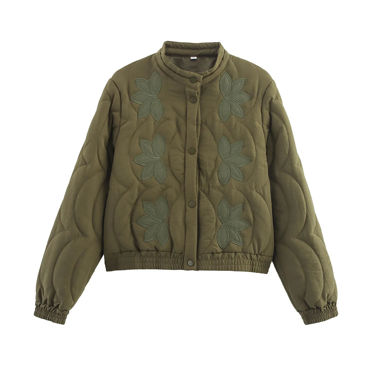 Women’s Vintage Quilted Jacket – Floral Embroidery Stand Collar Long Sleeve Casual Coat, Autumn Outerwear