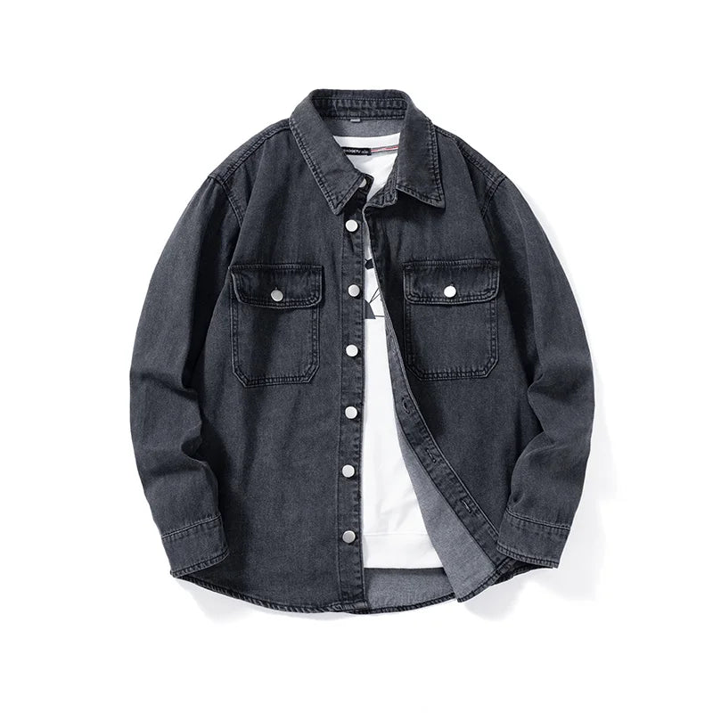 Men’s Loose Fit Denim Shirt – Solid Color Casual Overshirt | Versatile Everyday Wear