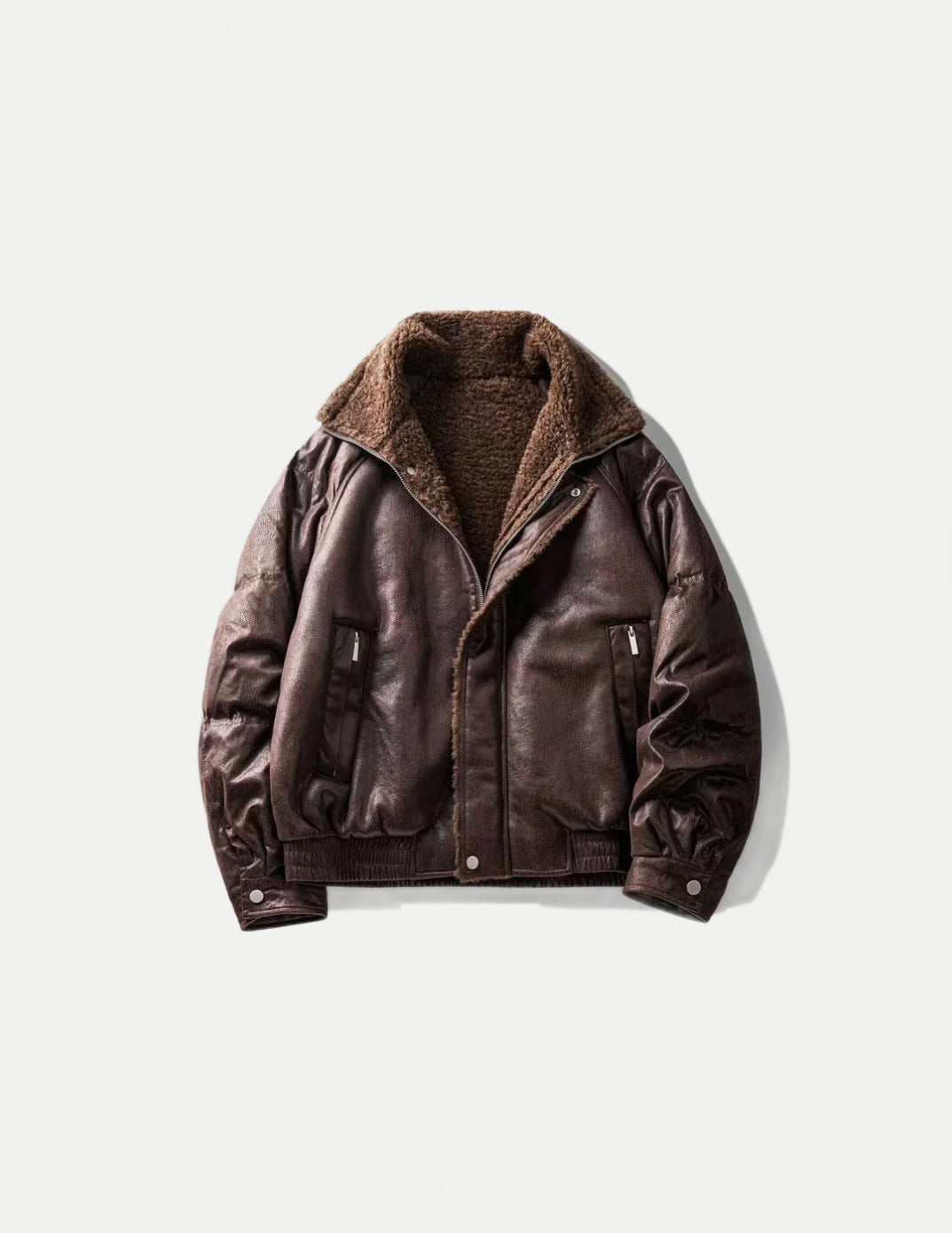 Men’s Faux Fur-Lined Leather Jacket – Warm Motorcycle-Inspired Coat | Vintage Loose-Fit Winter Streetwear Outerwearja