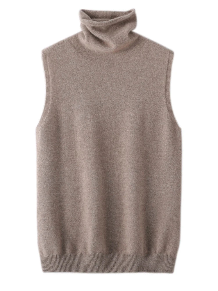 Women’s Merino Wool Turtleneck Knit Vest – Sleeveless Sweater