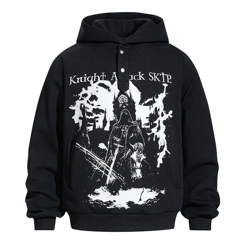 Men’s Vintage Hip Hop Printed Hoodie – Loose Fit Harajuku Streetwear Pullover for Spring & Autumn