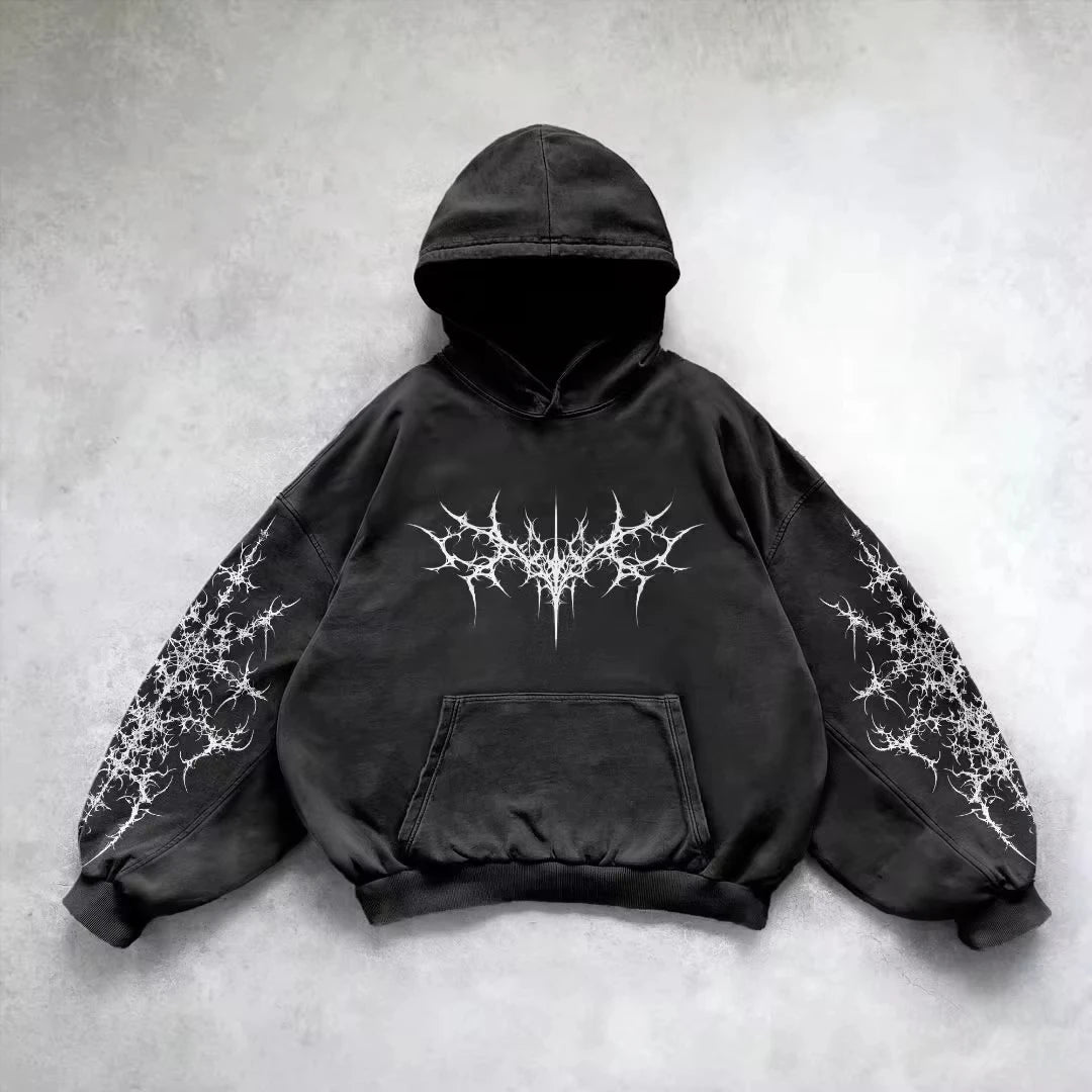 Y2K Gothic Graphic Hoodie – Loose Fit Grunge Punk Sweatshirt | Men’s & Women’s Streetwear