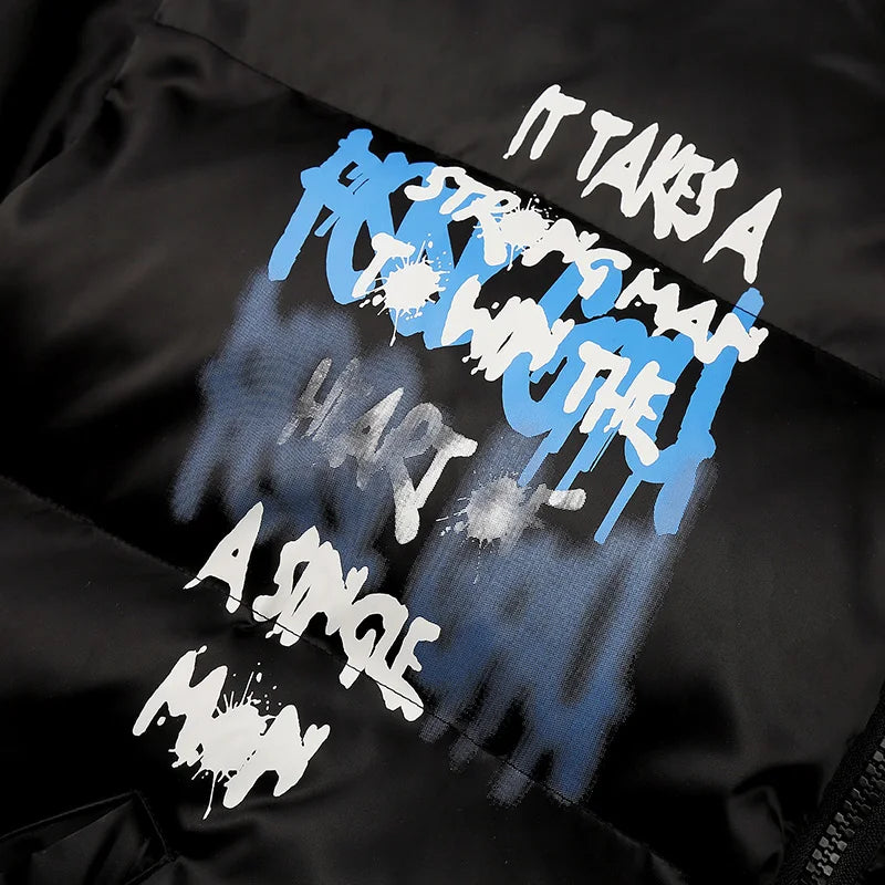 Hip Hop Parka Happy Graffiti Print Men Windbreaker Jacket