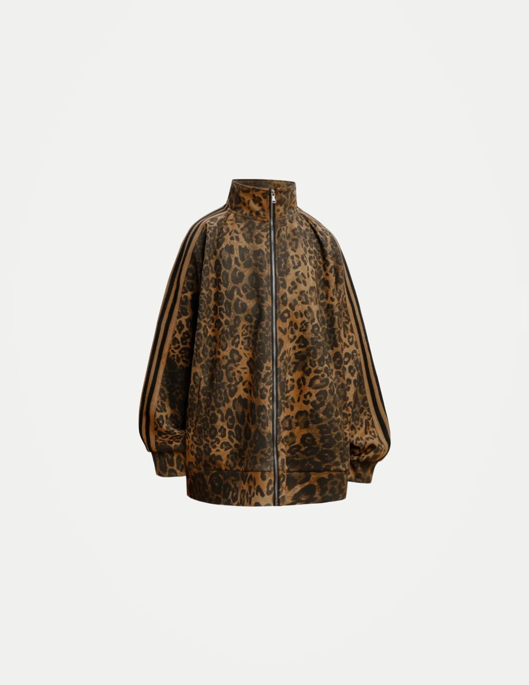Unisex Leopard Print Suede Jacket – Vintage Stand Collar Zip-Up Coat, Harajuku Hip Hop Streetwear Outerwear