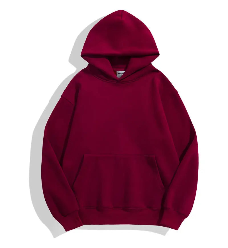 Men's 500 GSM Heavyweight Cotton Hoodie – Solid Color Casual Winter Sweatshirt
