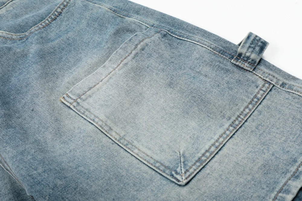 Men’s Retro Baggy Denim Shorts – Washed Distressed Knee-Length Carpenter Shorts | Loose Wide-Leg Casual Streetwear