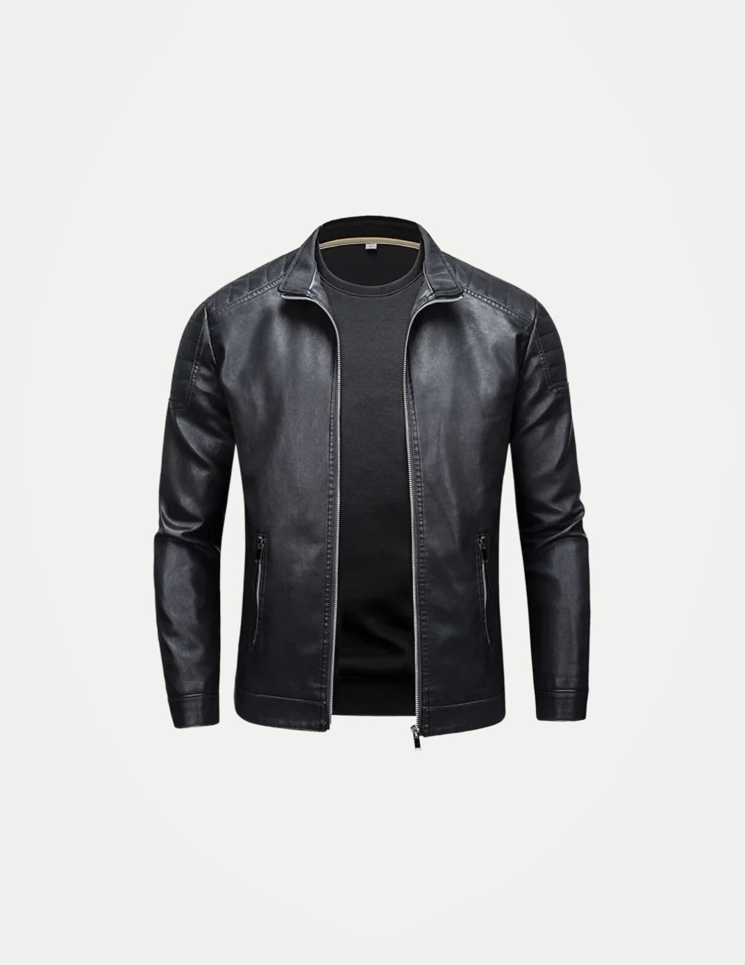 Men’s Stand Collar Leather Jacket – Slim Korean Style Casual Fashion Jacket