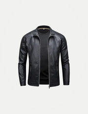 Men’s Stand Collar Leather Jacket – Slim Korean Style Casual Fashion Jacket