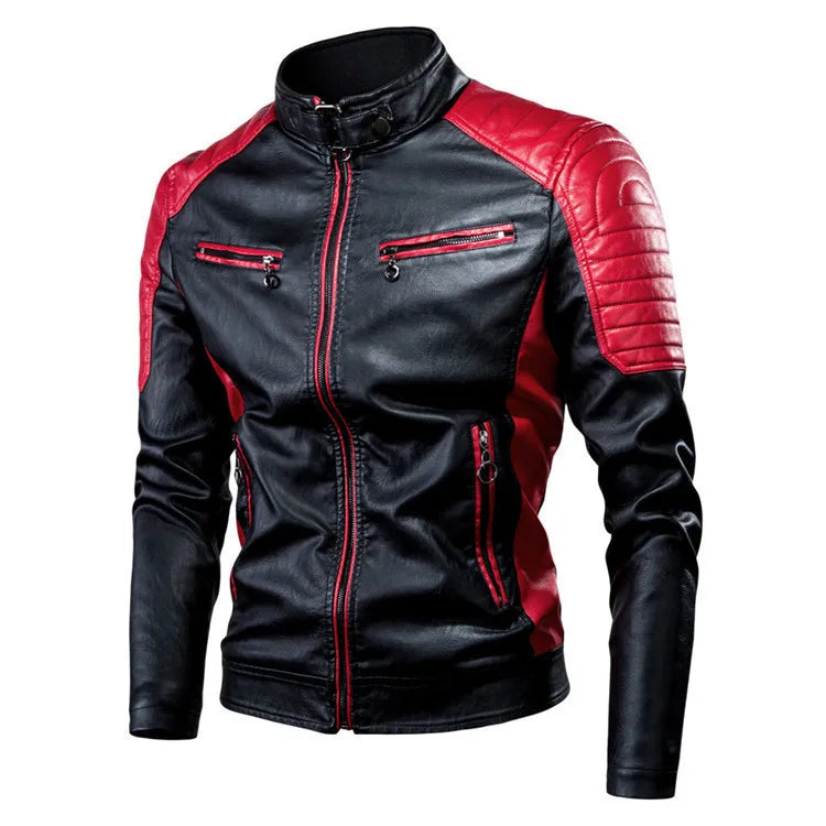 Men's PU Leather Motorcycle Jacket – Slim Fit Stand Collar Biker Coat