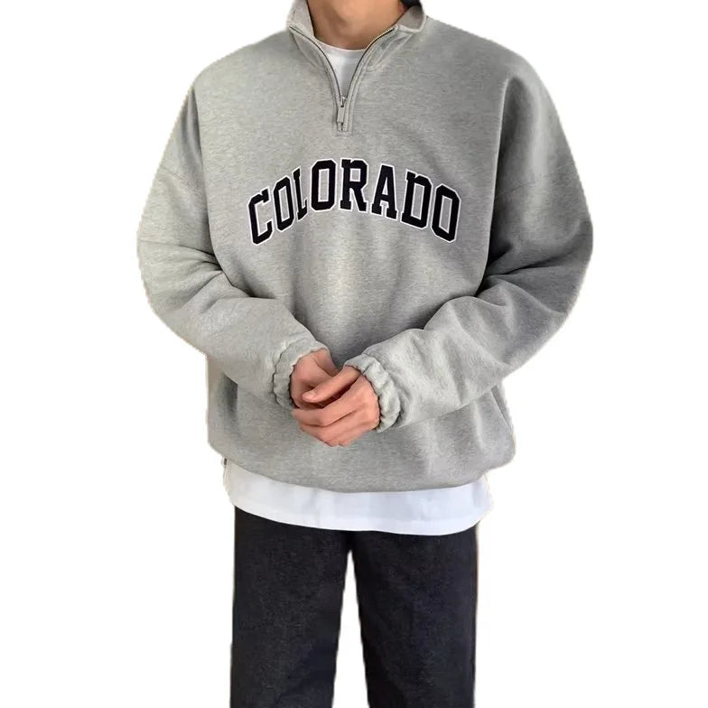 Men’s Half-Zip Sweatshirt – Letter Print Long Sleeve Streetwear Jacket for Spring & Autumn