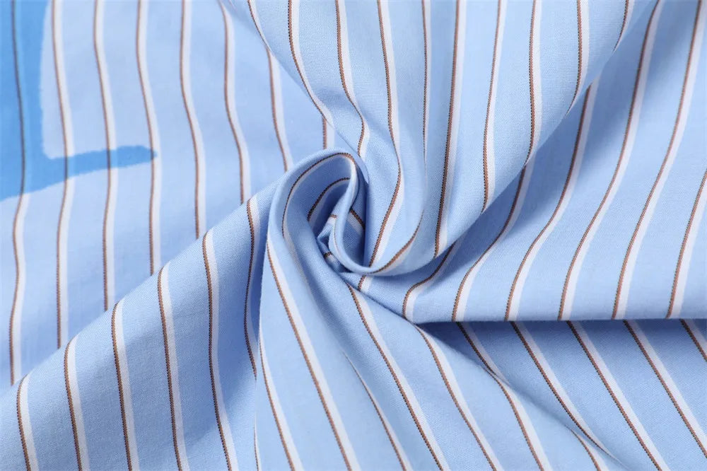 Men’s Striped Letter Print Shirt – Double-Sided Graphic Long Sleeve Button-Up, Loose Fit High Street Autumn Shirt