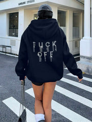 Women's Rhinestone Letter Graphic Hoodie – Casual Loose Thermal Sweatshirt