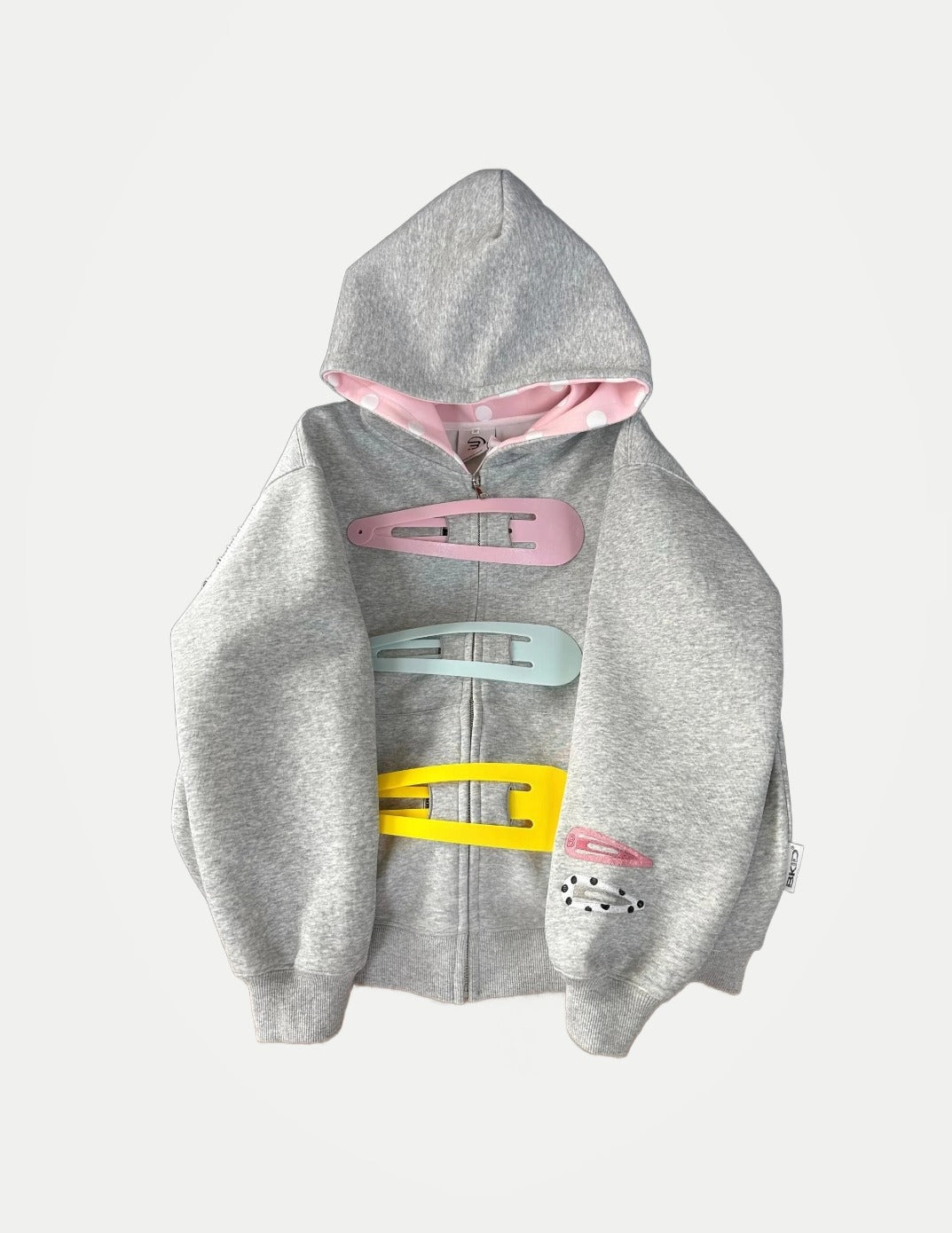 Retro Polka Dot Hooded Sweatshirt Jacket – Detachable Hairpin Detail Zip-Up Punk Streetwear, Casual Spliced Outerwear