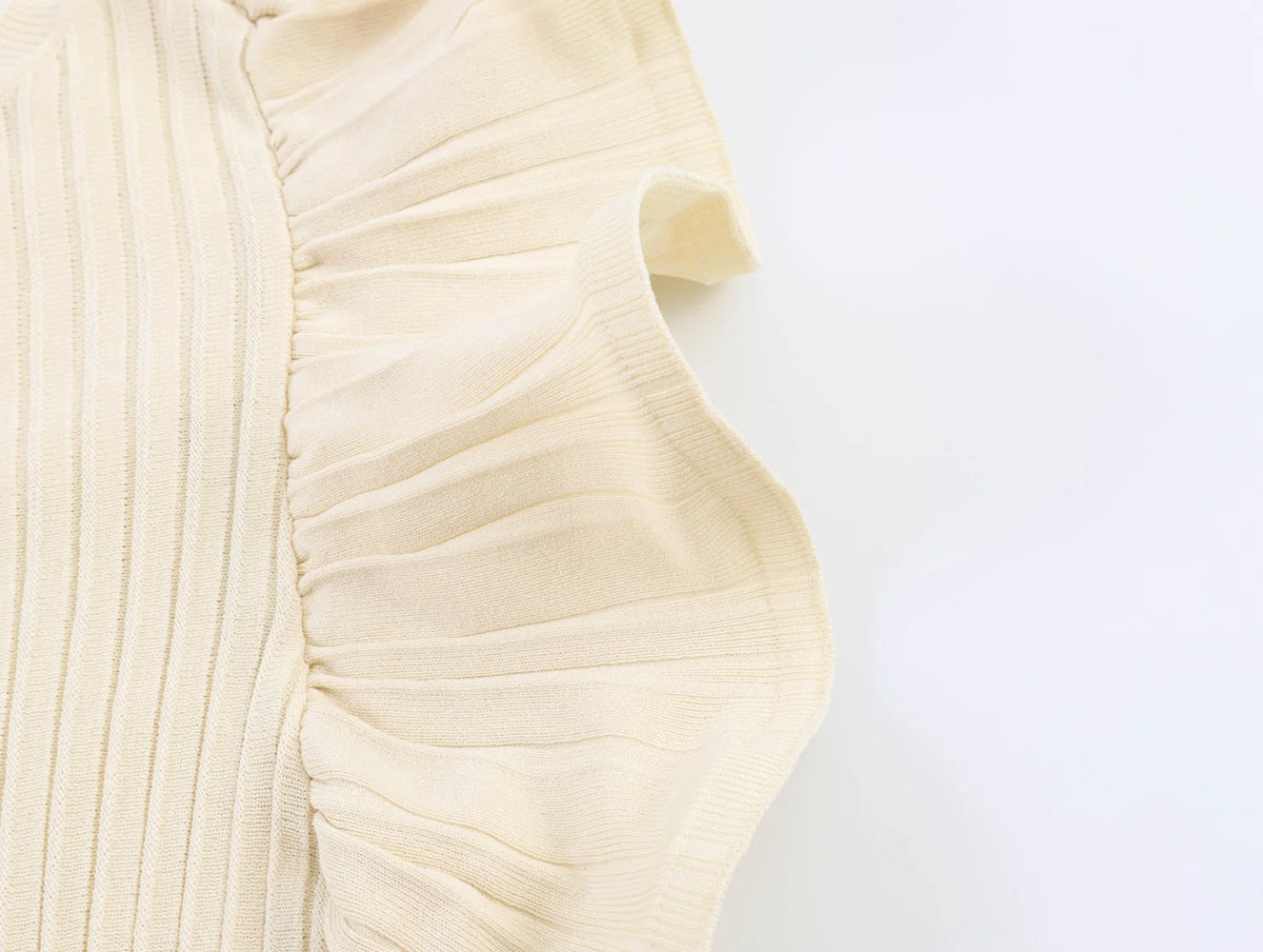 Women’s Sleeveless Knit Top – Ruffle Detail Slim Fit Waist-Cinching Partywear