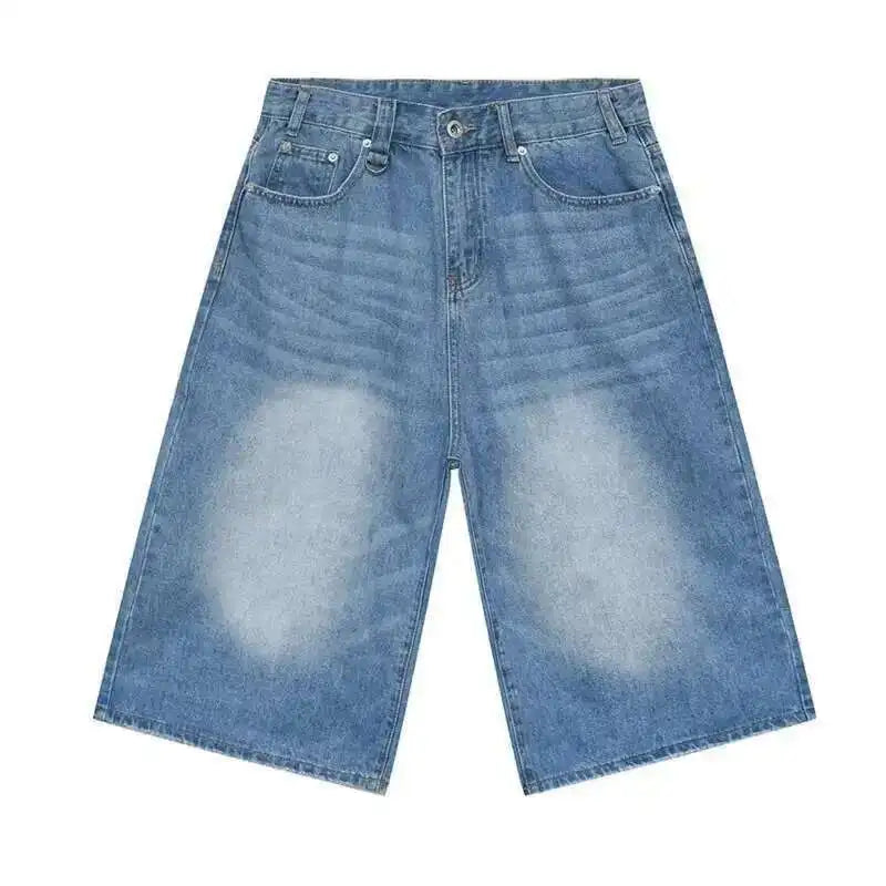 IEFB Men’s Vintage Wide-Leg Denim Shorts – Loose Fit Washed Knee-Length Jeans | Korean Summer Streetwear