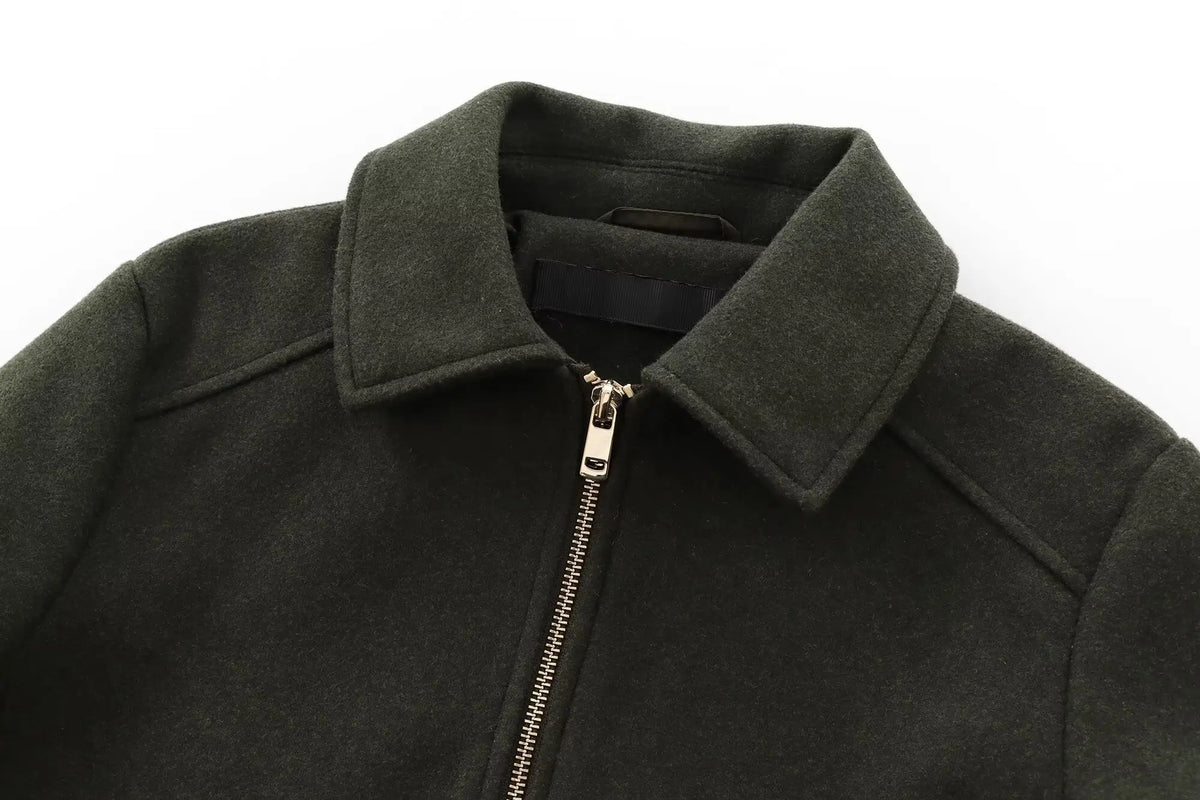 Women’s Zipper Jacket – Stylish Winter Long Sleeve Casual Coat with Pockets