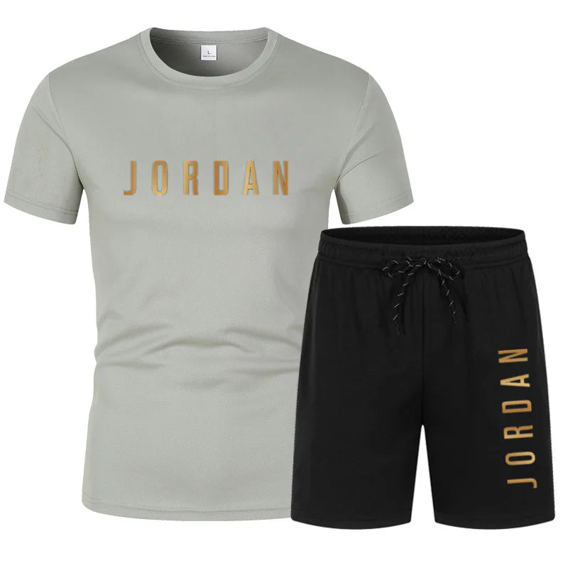 Summer Youth Men's Short sleeved T-shirt+Shorts Casual Sports Two Piece Set
