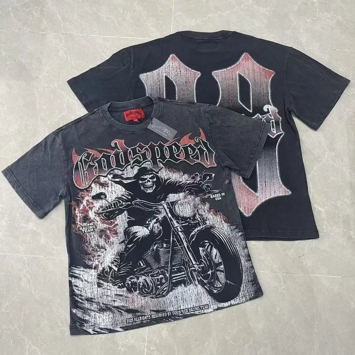 Men’s Skull Motocross T-Shirt – Vintage Washed Cotton Streetwear Tees