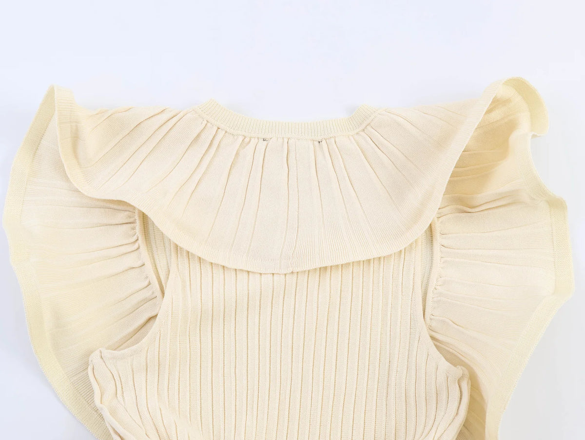 Women’s Sleeveless Knit Top – Ruffle Detail Slim Fit Waist-Cinching Partywear