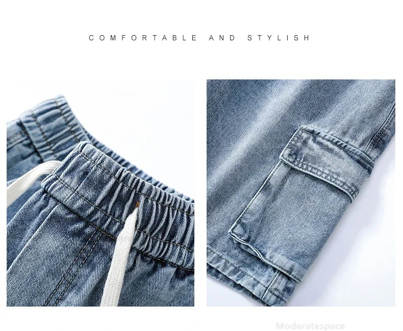 Men's Summer Denim Shorts – Loose Straight Leg Multi-Pocket Casual