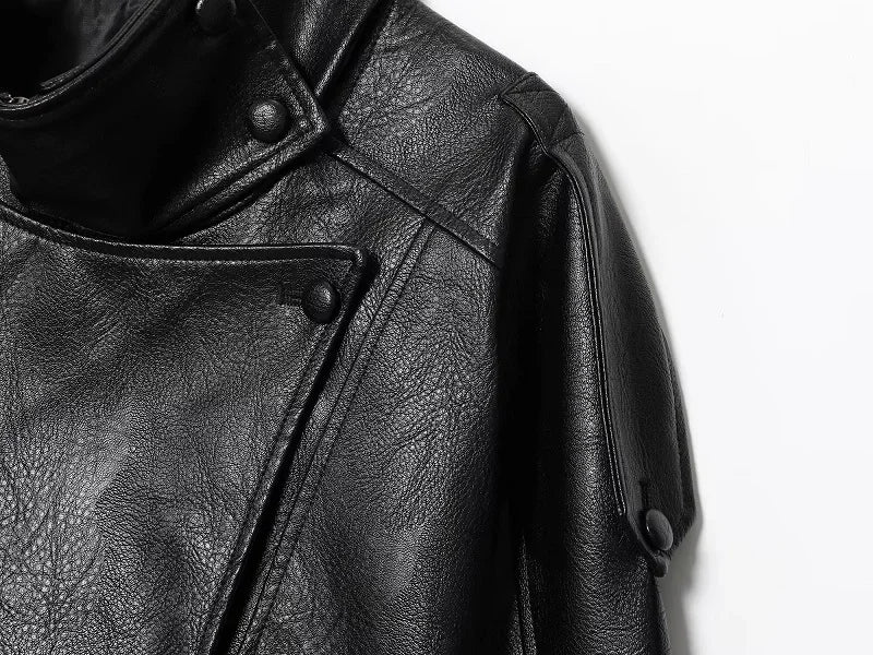 Women’s Oversized Faux Leather Bomber Jacket – Winter Fashion Coat