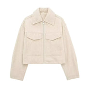 Women’s Winter Tweed Jacket – Warm Fleece-Lined Suede-Style Zip-Up Coat, Stylish Autumn & Winter Outerwear