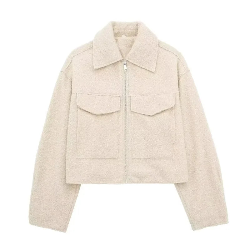 Women’s Winter Tweed Jacket – Warm Fleece-Lined Suede-Style Zip-Up Coat, Stylish Autumn & Winter Outerwear