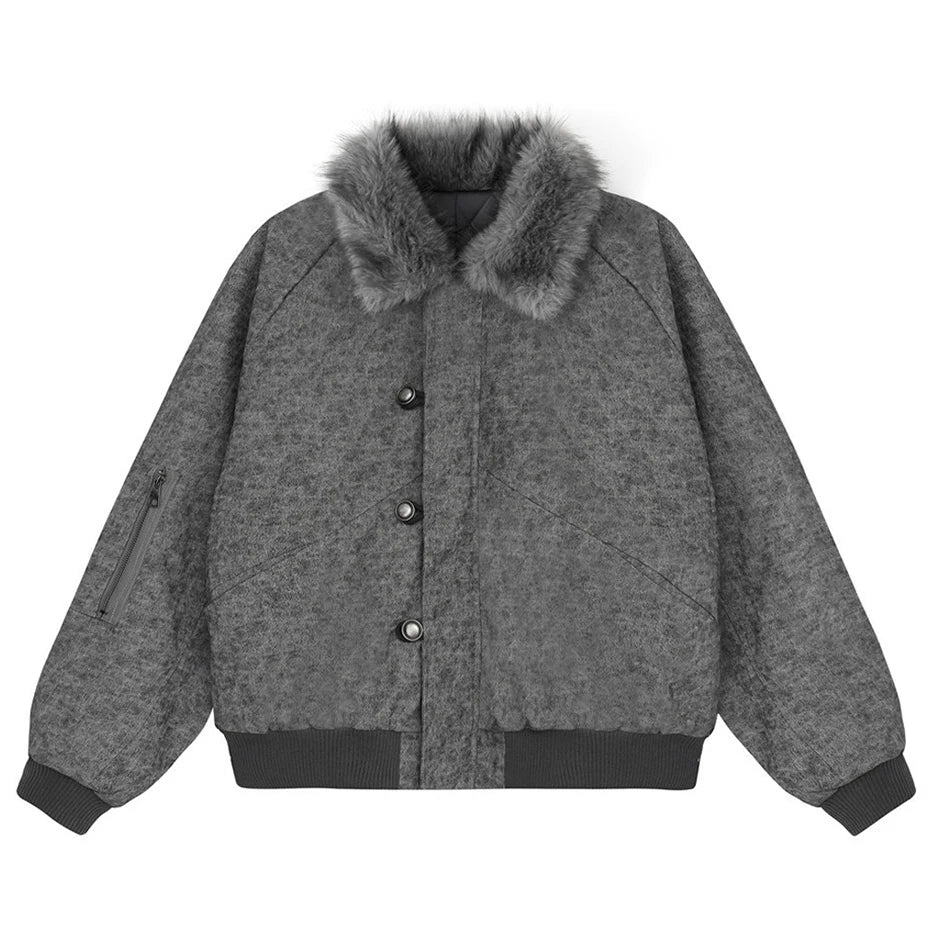 Men’s Winter Padded Jacket – Warm Fur Collar Parka, Oversized Vintage Harajuku Hip Hop Streetwear Coat