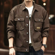 Men's Casual Loose Fit Denim Jacket – Multi-Pocket Workwear Streetwear Top