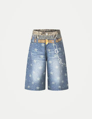 Men’s Star Print Denim Shorts – Vintage Blue Hip Hop Jorts | Harajuku Streetwear