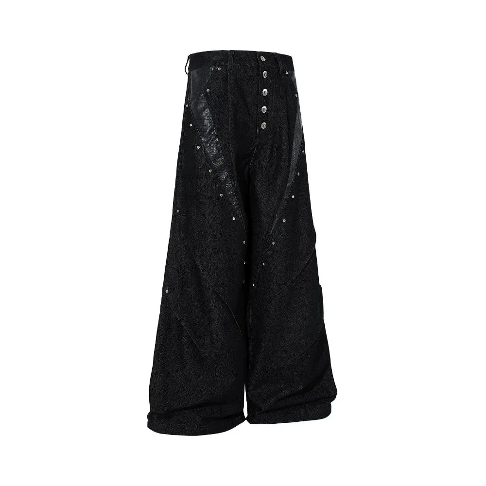 American High-Street Rivet Jeans – Single-Breasted Workwear Trousers | Casual Streetwear