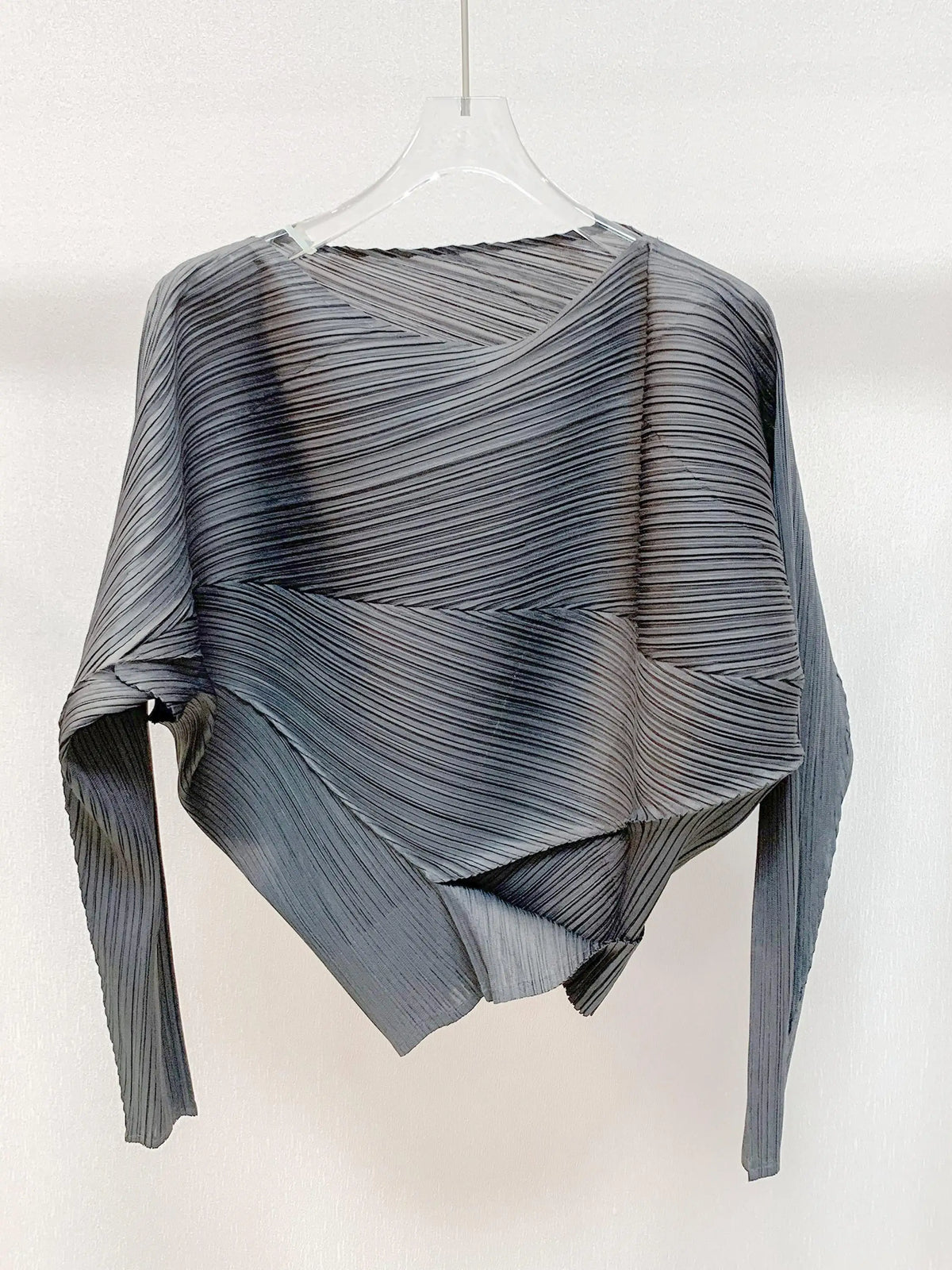 Women’s Miyake Pleated T-Shirt – Solid Color Slim-Fit Spring Top