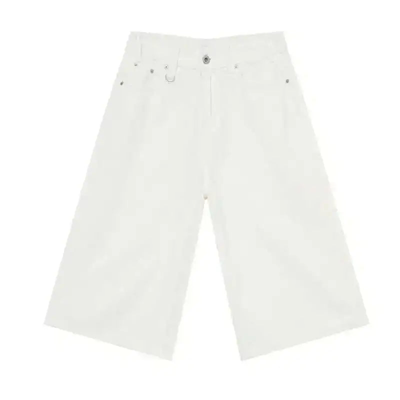 IEFB Men’s Vintage Wide-Leg Denim Shorts – Loose Fit Washed Knee-Length Jeans | Korean Summer Streetwear
