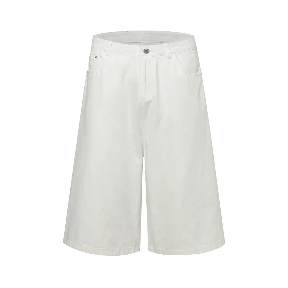 Men’s White Cargo Shorts – Baggy Loose-Fit Wide-Leg Summer Casual Shorts