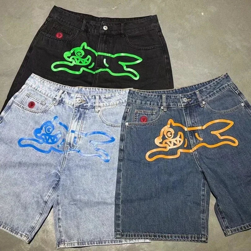 Y2K Hip-Hop Printed Denim Shorts – Harajuku Gothic Streetwear