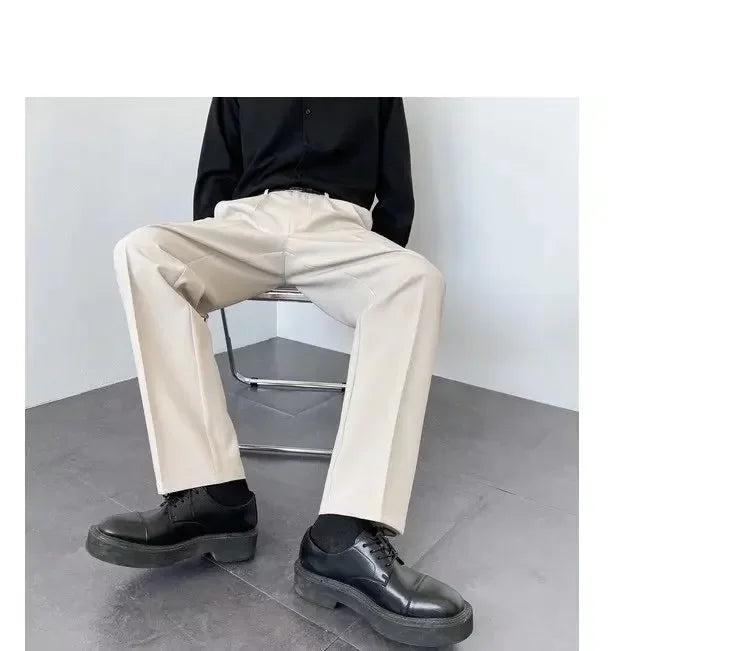 Men's Korean Drape Straight Casual Trousers – Loose Fit Smart-Casual Street Suit Pants