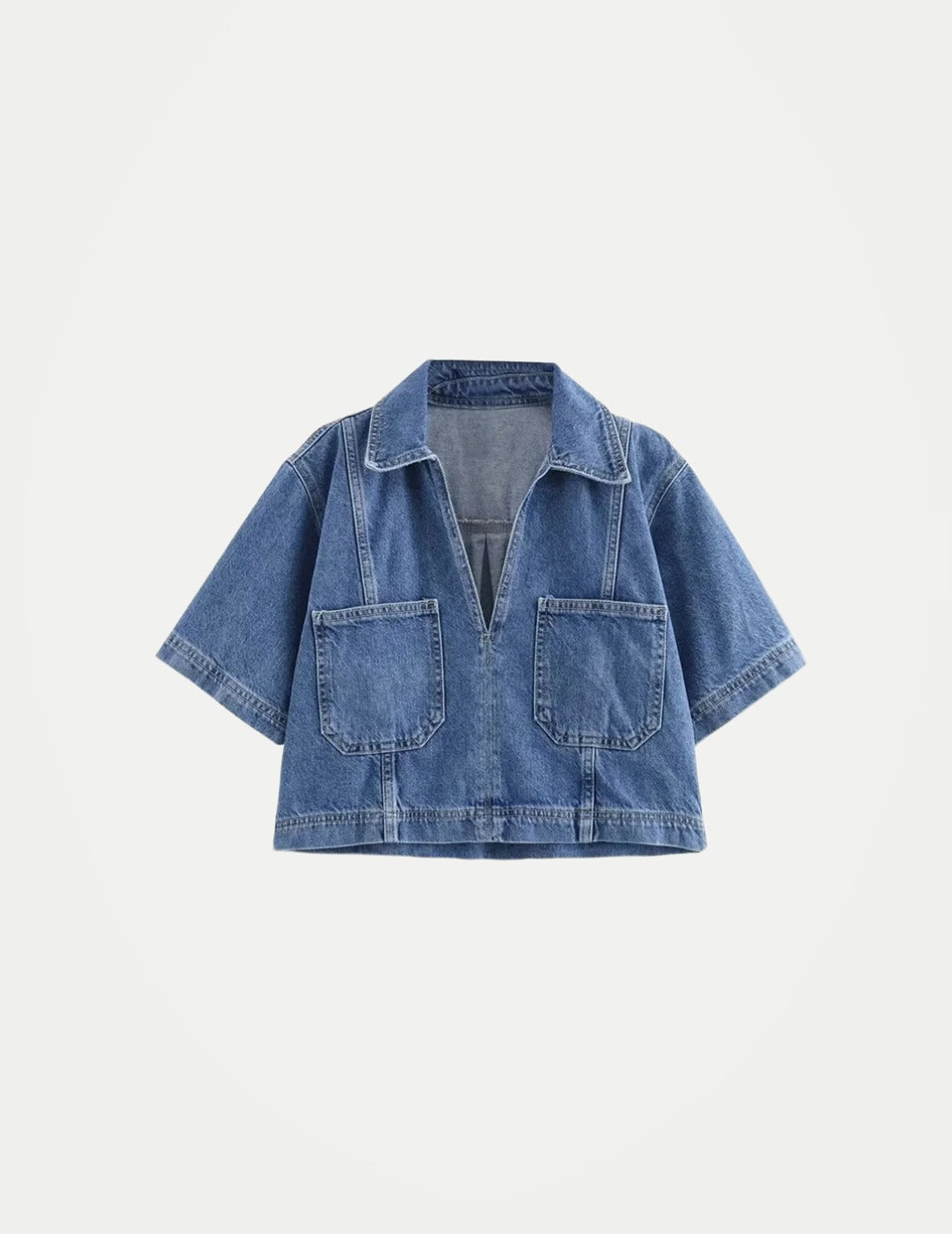 Women’s Blue Denim Cropped Shirt – Y2K Short Sleeve Top
