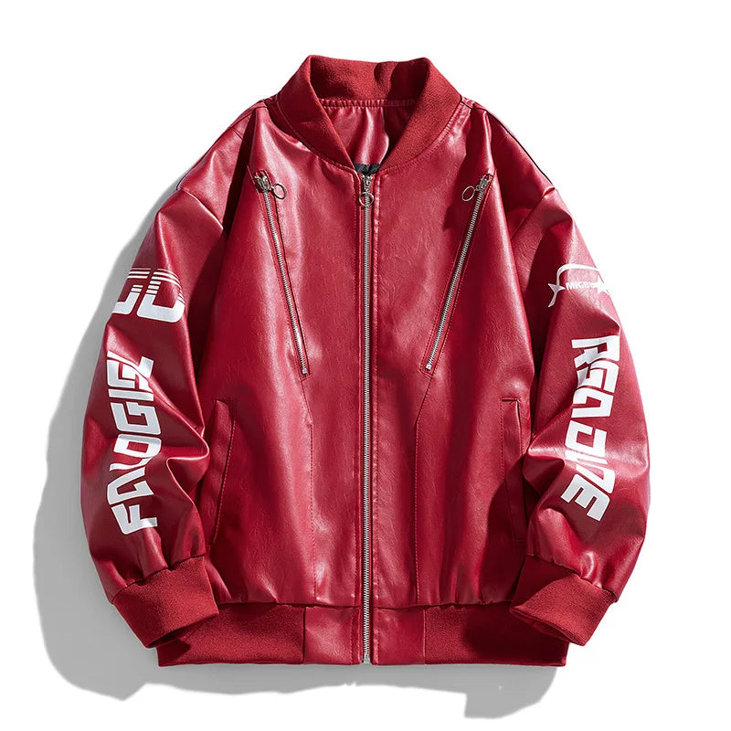 Men’s Retro PU Leather Jacket – Loose Fit Motorcycle Style Casual Jacket