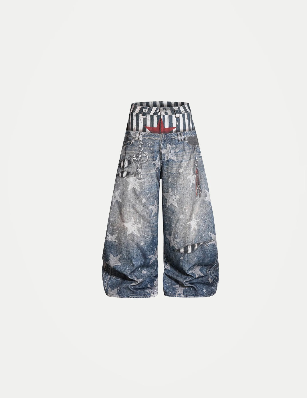 PFNW Men’s American Streetwear Wide-Leg Jeans – Loose Fit Fake Two-Piece Printed Denim Pants | 2026 Summer