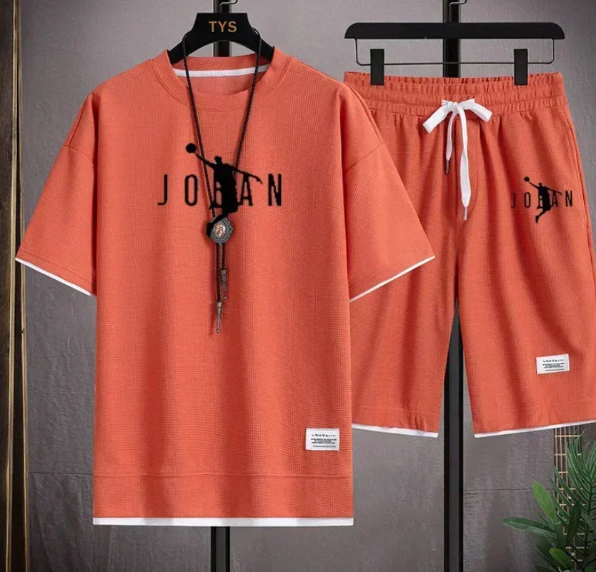 Men's Summer 2-Piece Suit – T-Shirt & Blazer Shorts Set