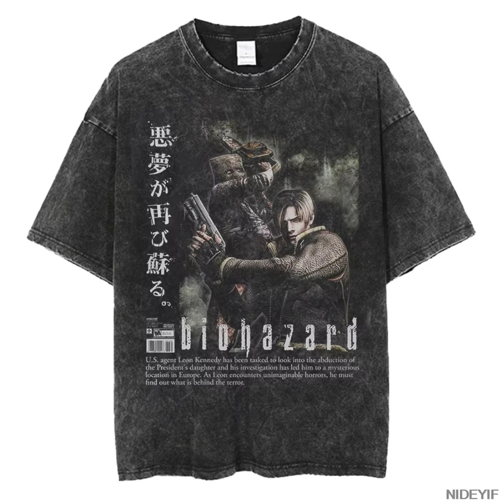 Unisex Leon Kennedy Graphic T-Shirt – Oversized Short-Sleeve Tee | Retro Biohazard-Inspired Fan Streetwear