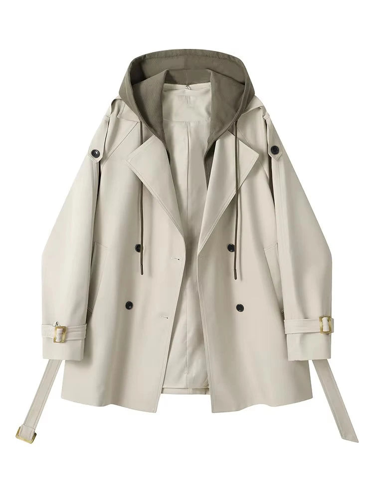 Women’s Double-Breasted Trench Coat – Belted Loose Fit Spring/Autumn Jacket