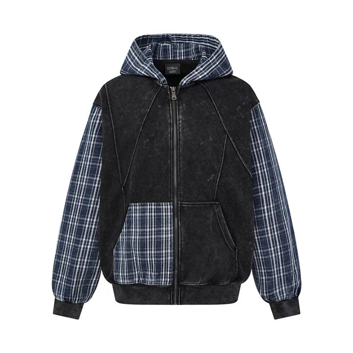 Men’s Vintage Patchwork Hoodie – Oversized Harajuku High Street Pullover, Casual Streetwear Sweatshirt