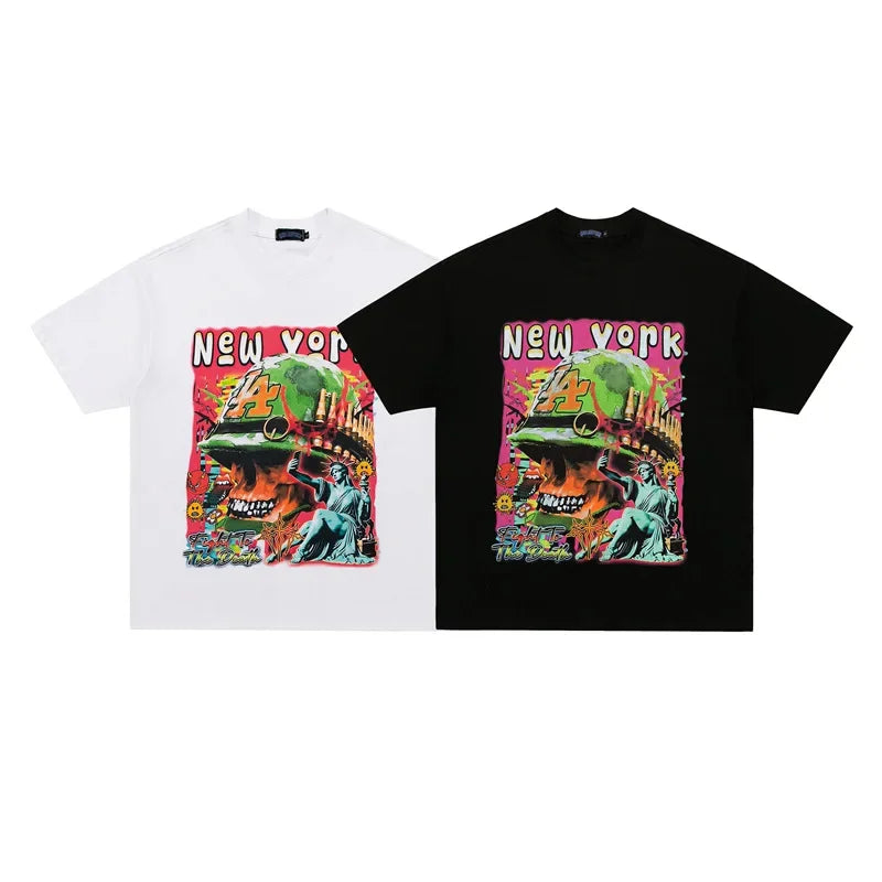 Men's Skull Soldier Printed T-Shirt – Oversized Retro Streetwear Summer Tee