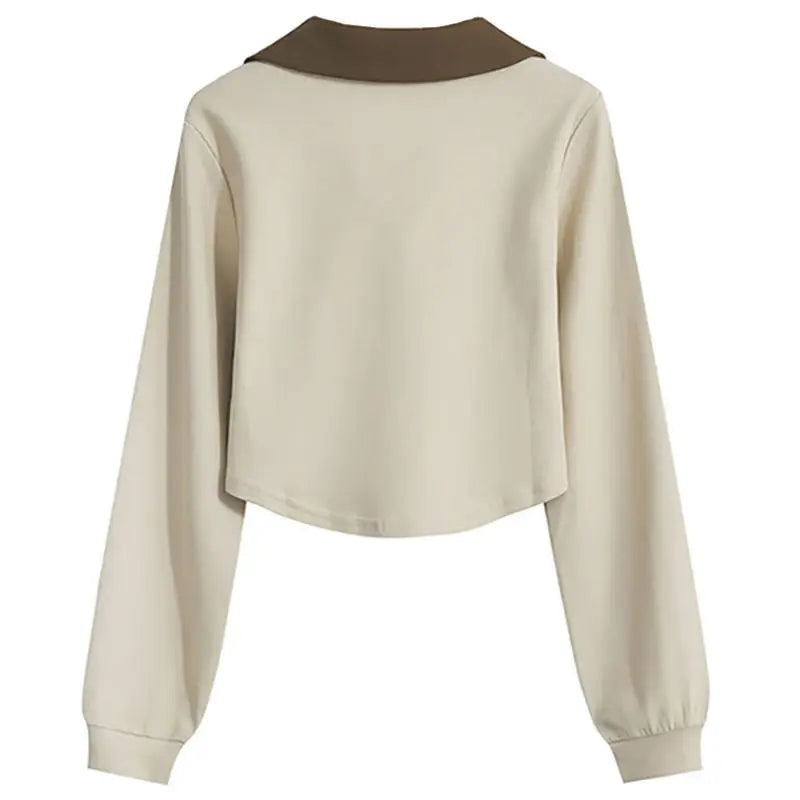 Women’s Vintage Letter Print Sweatshirt – Asymmetrical Loose Fit Polo Collar Top